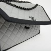 CHANEL gray leather bag trimmed in black
