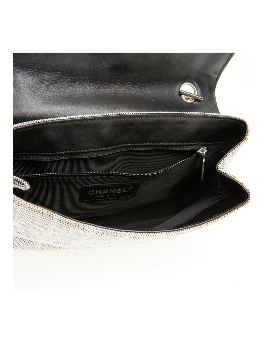Baguette CHANEL toile blanc noir Vintage