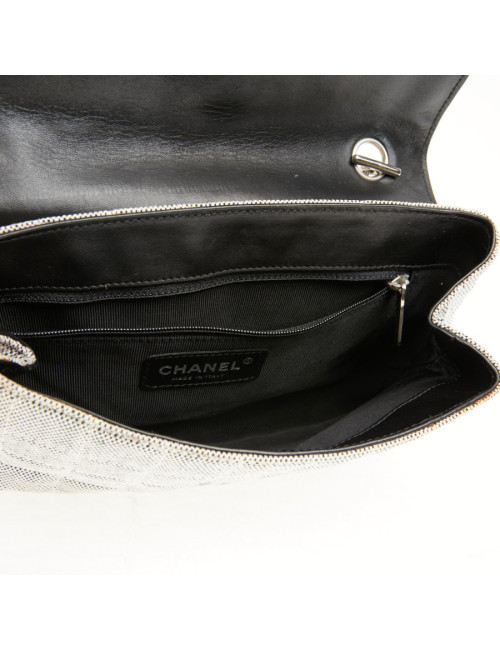 Baguette CHANEL toile blanc noir Vintage