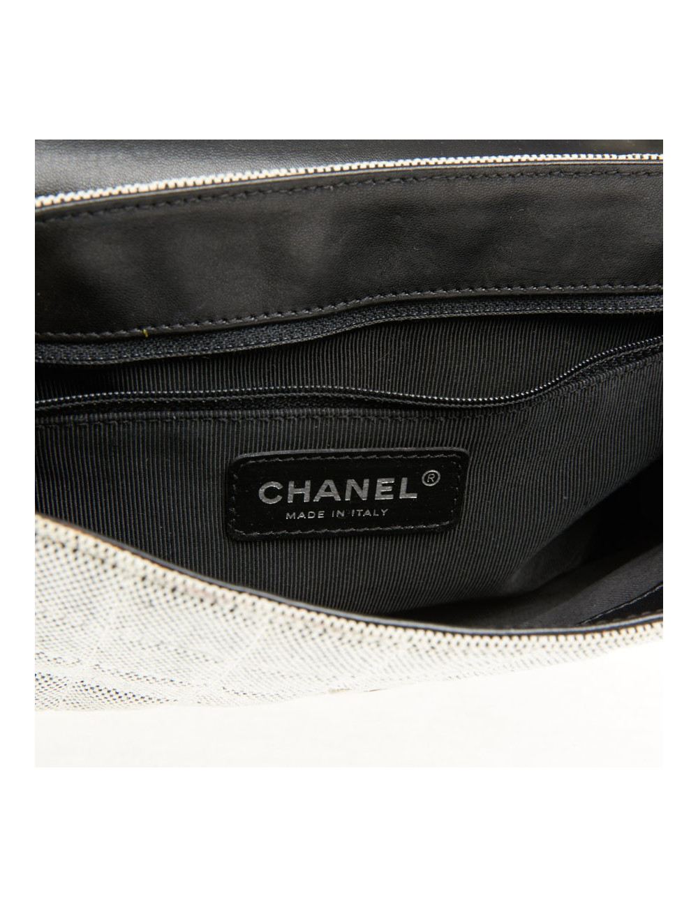 Baguette CHANEL toile blanc noir Vintage