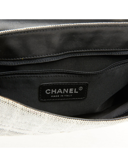 Baguette CHANEL toile blanc noir Vintage