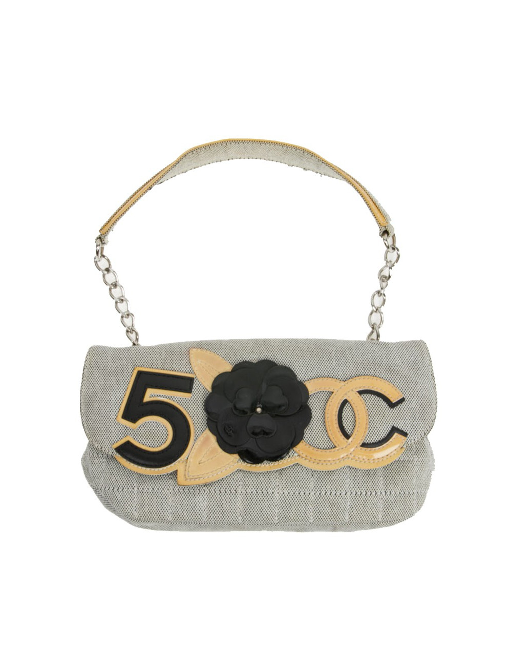 Baguette CHANEL toile blanc noir Vintage