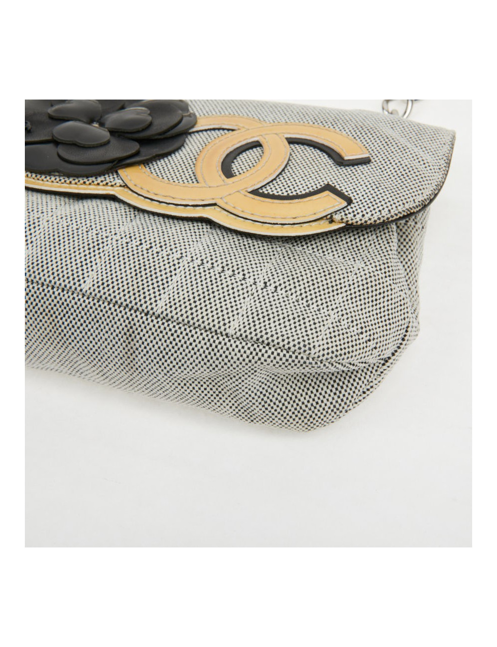 Baguette CHANEL toile blanc noir Vintage