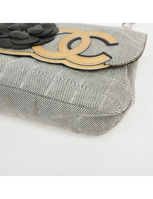 Baguette CHANEL toile blanc noir Vintage