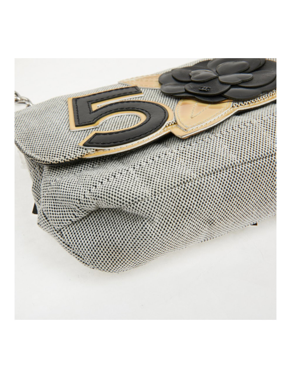 Baguette CHANEL toile blanc noir Vintage