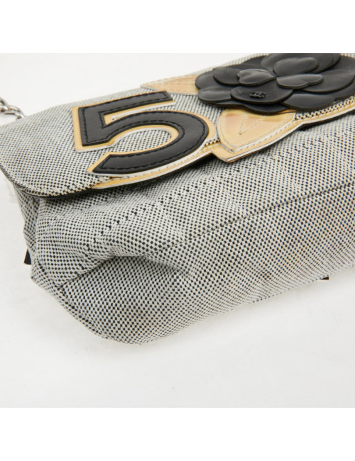 Baguette CHANEL toile blanc noir Vintage