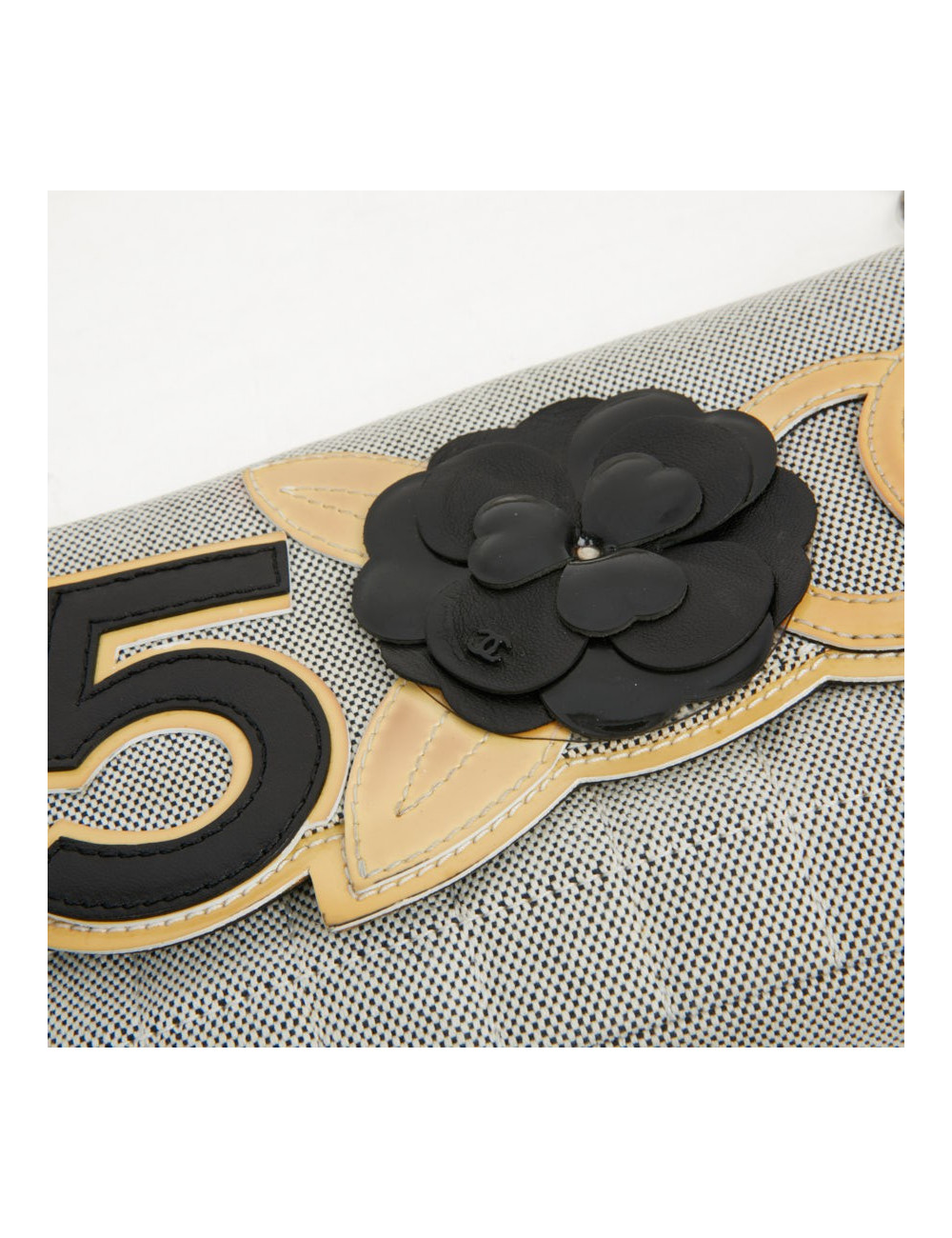 Baguette CHANEL toile blanc noir Vintage