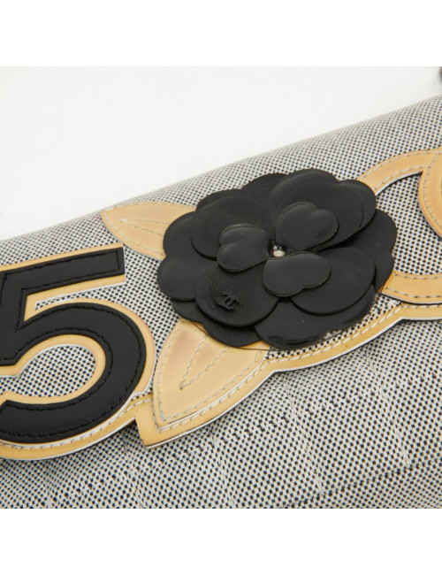 Baguette CHANEL toile blanc noir Vintage