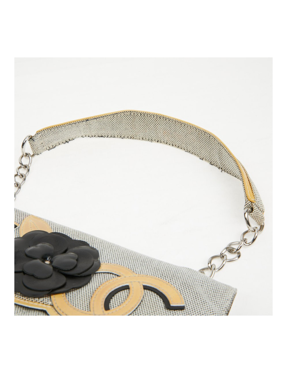 Baguette CHANEL toile blanc noir Vintage