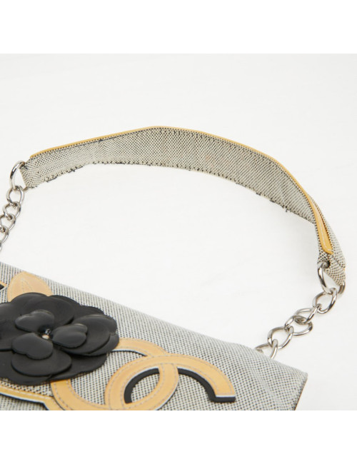 Baguette CHANEL toile blanc noir Vintage