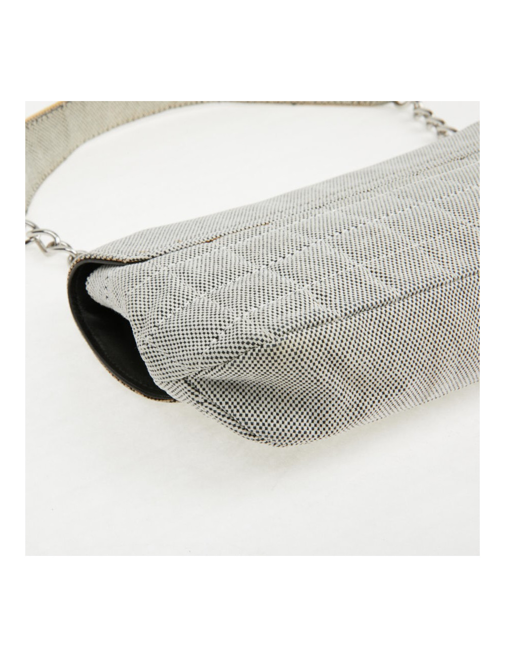 Baguette CHANEL toile blanc noir Vintage