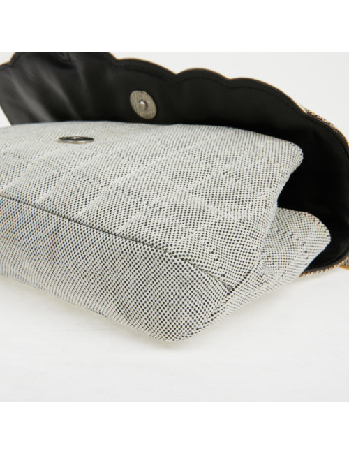 Baguette CHANEL toile blanc noir Vintage