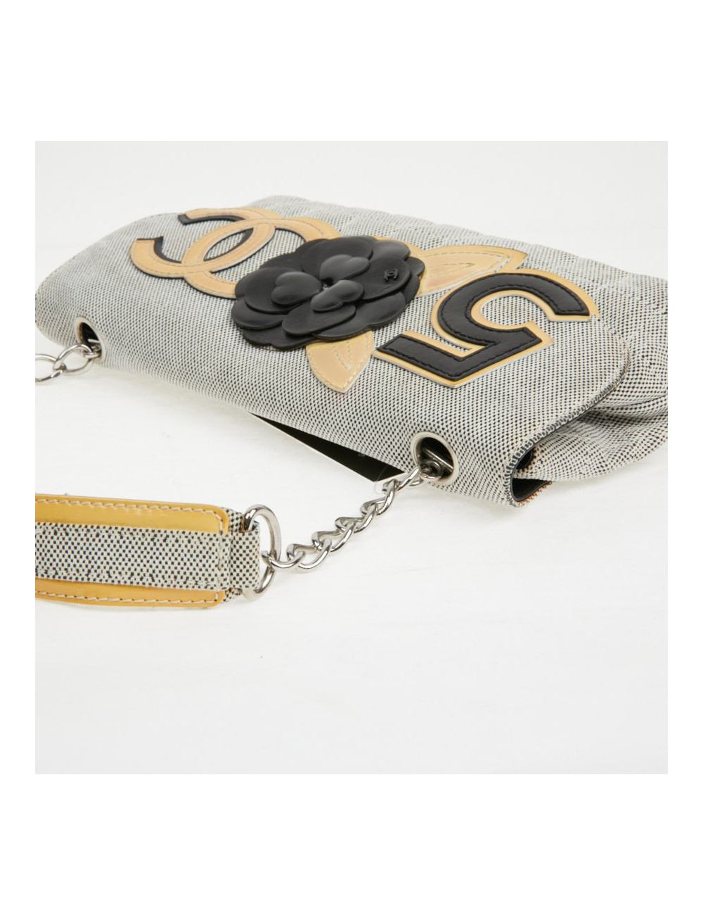 Baguette CHANEL toile blanc noir Vintage