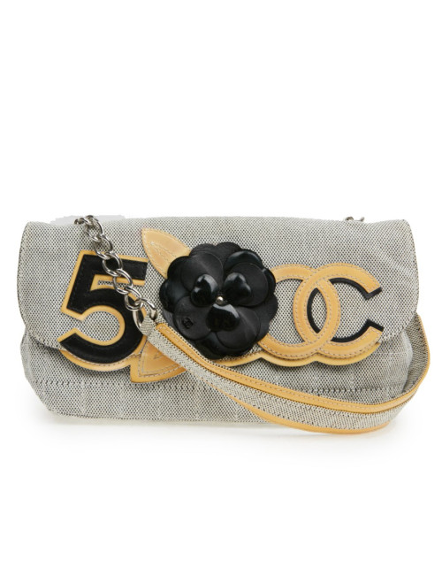 Baguette CHANEL toile blanc noir Vintage