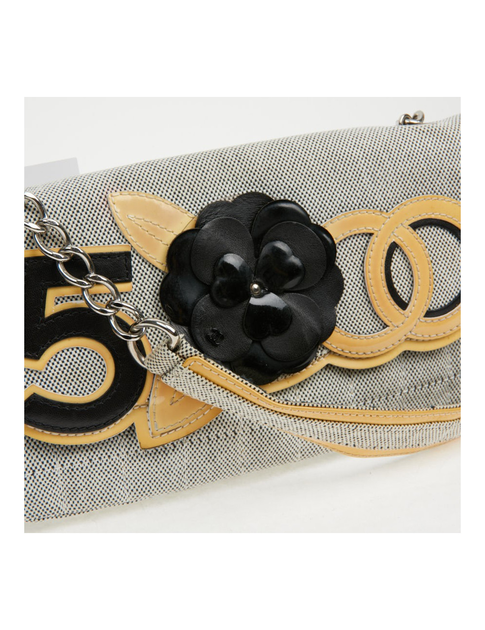 Baguette CHANEL toile blanc noir Vintage