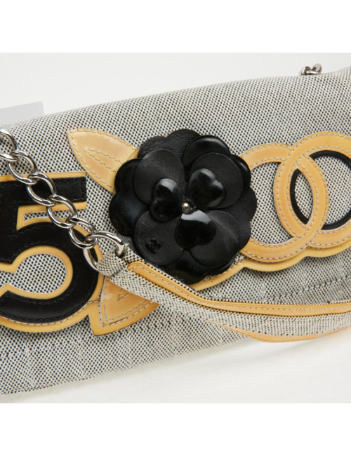 Baguette CHANEL toile blanc noir Vintage