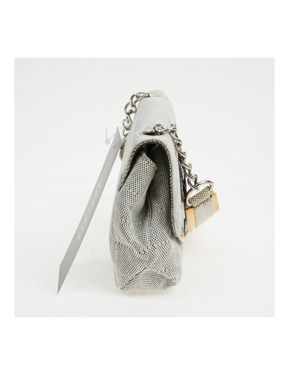 Baguette CHANEL toile blanc noir Vintage