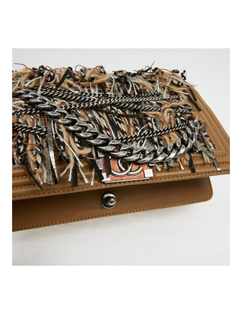 Sac à main Boy Chanel tweed marron