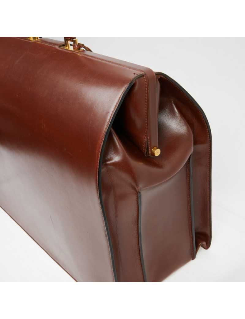 Mallette Hermès cuir brun vintage