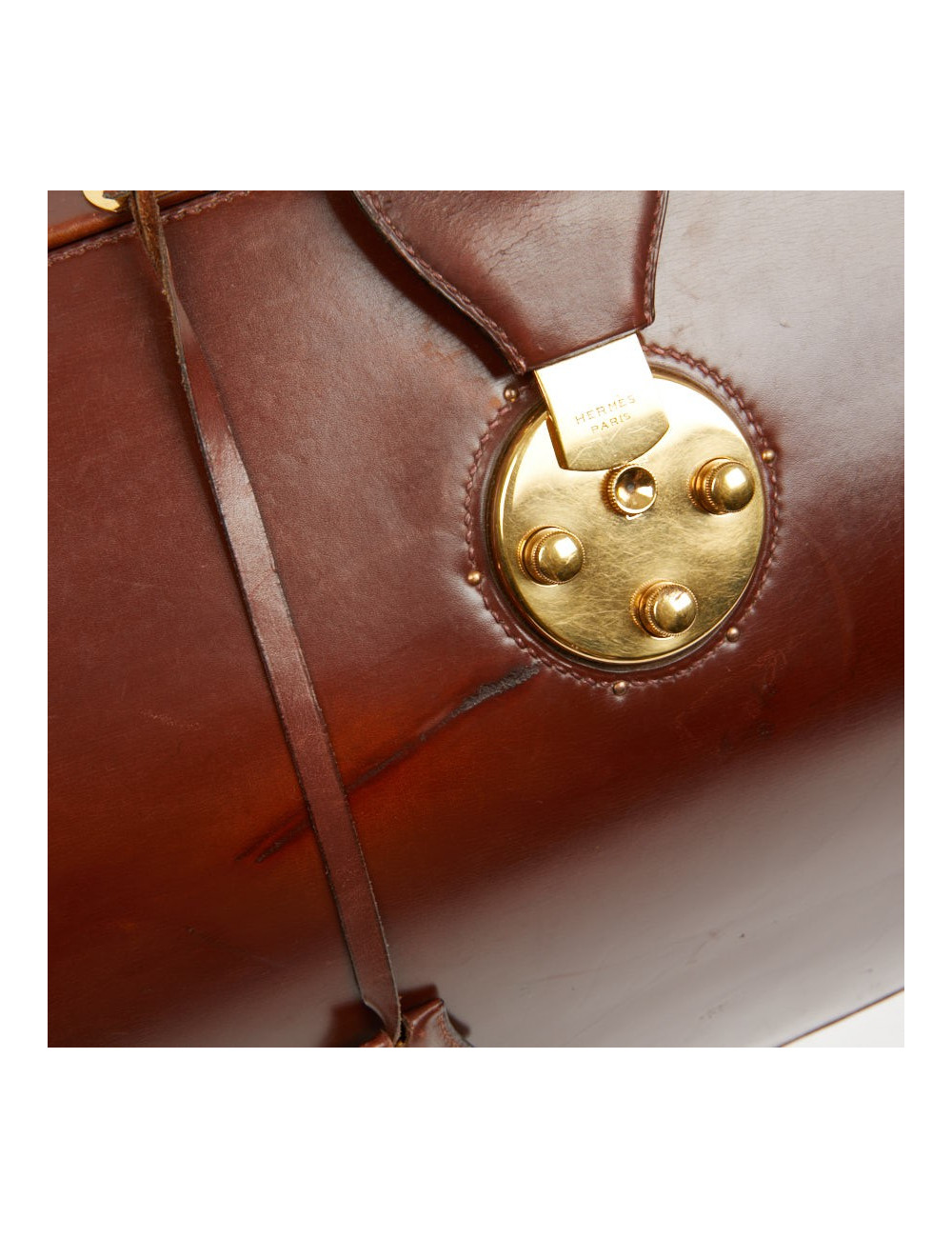 Mallette Hermès cuir brun vintage