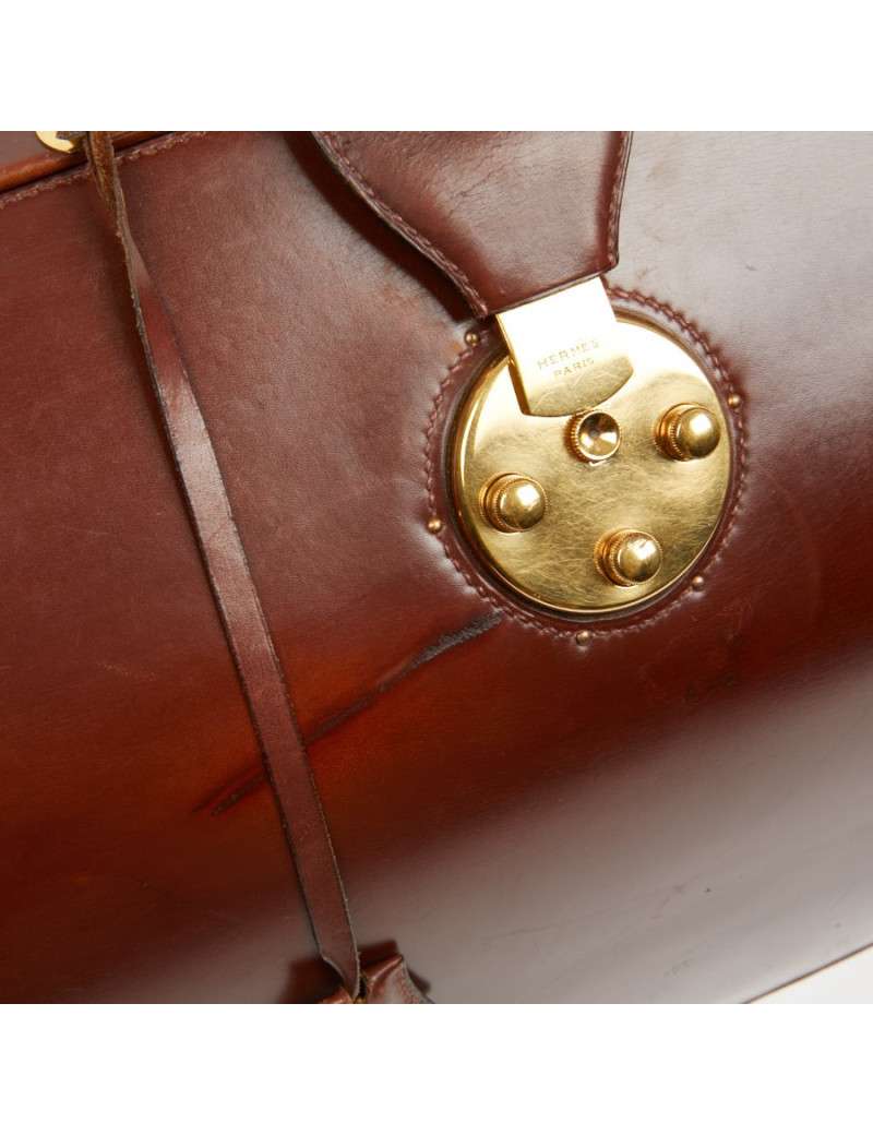 Mallette Hermès cuir brun vintage
