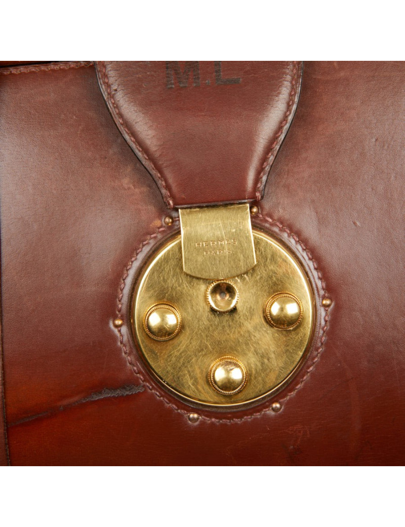 Mallette Hermès cuir brun vintage