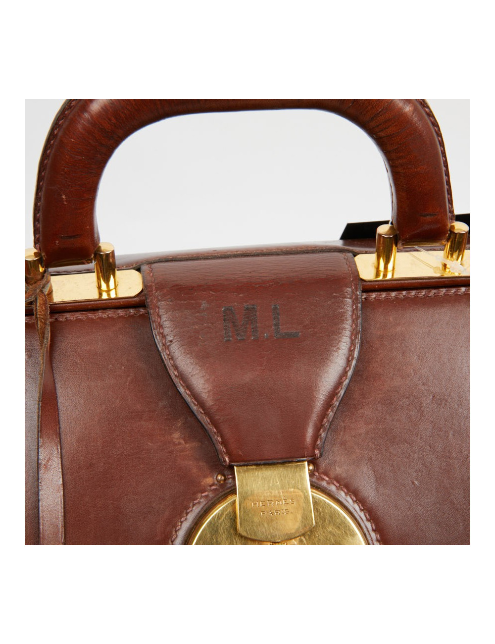 Mallette Hermès cuir brun vintage