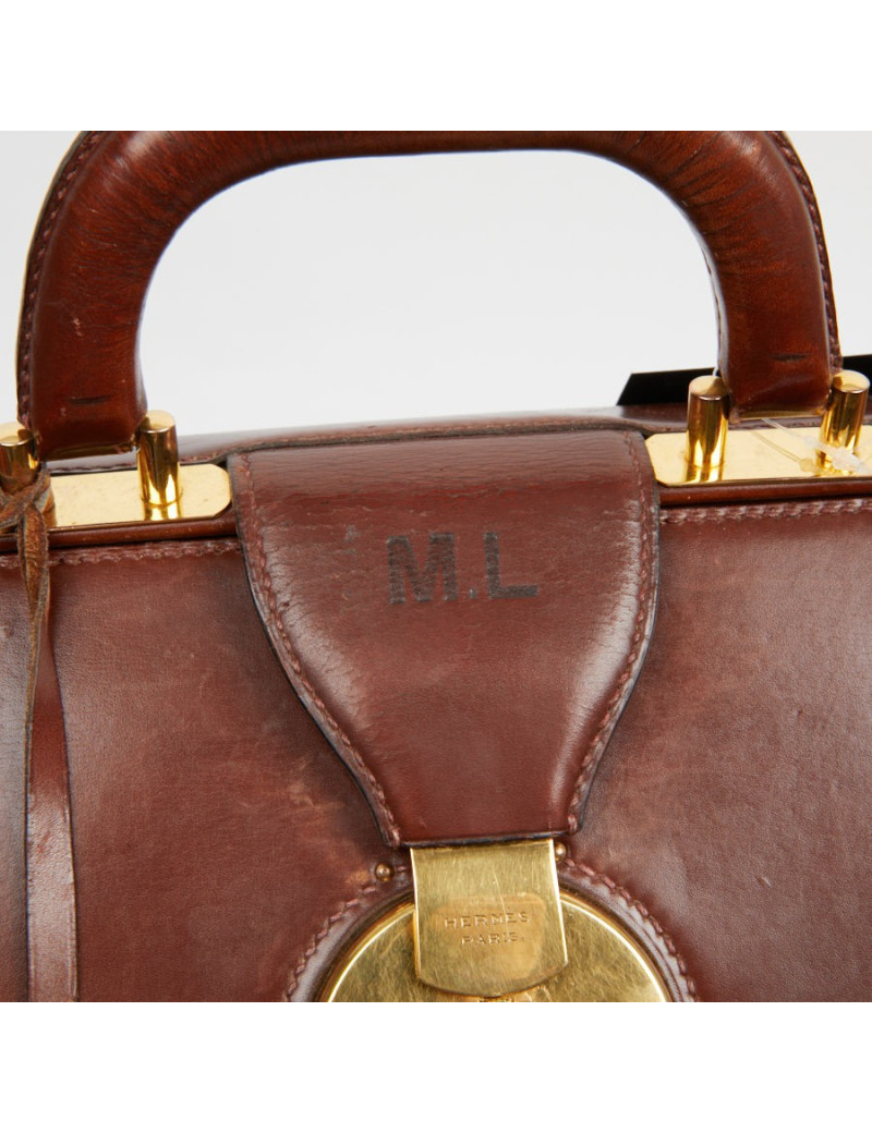 Mallette Hermès cuir brun vintage