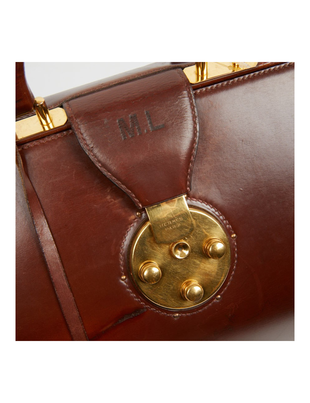 Mallette Hermès cuir brun vintage