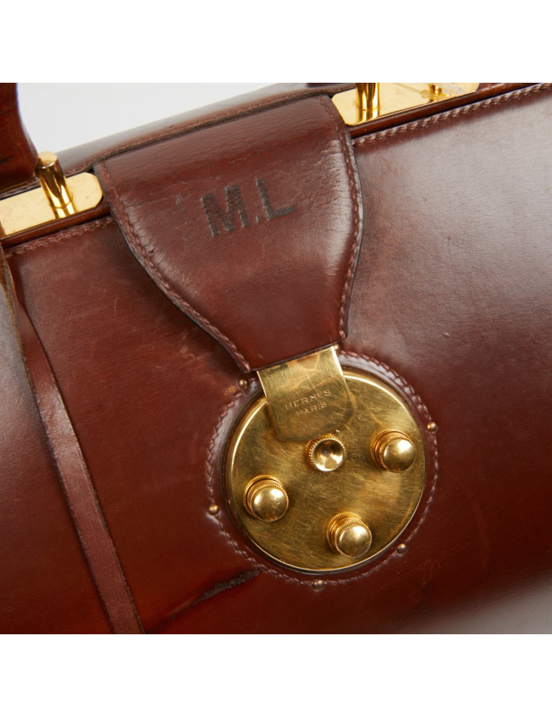 Mallette Hermès cuir brun vintage