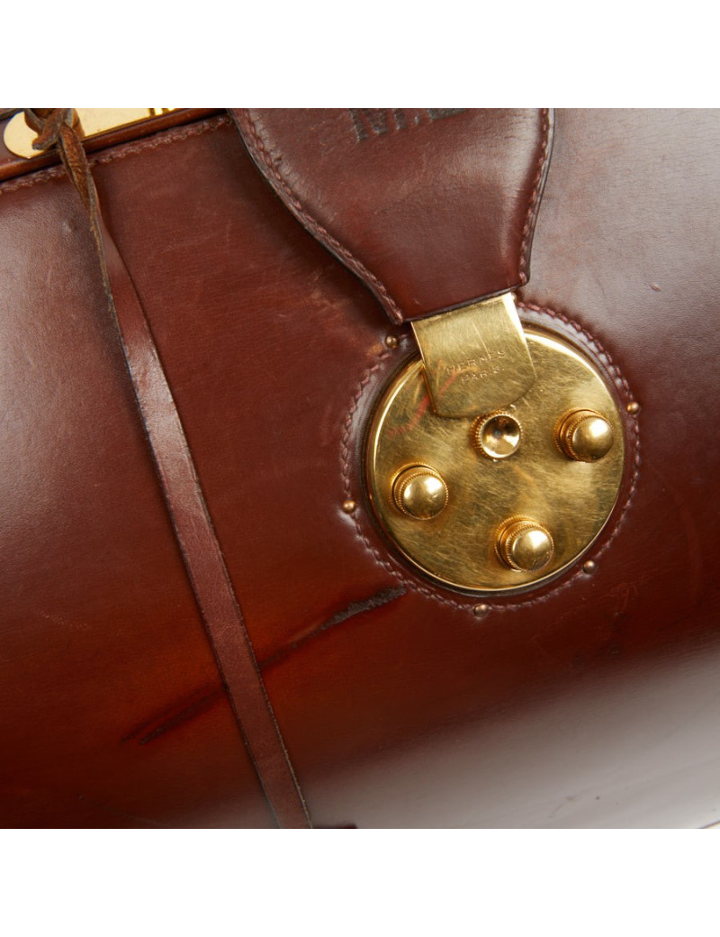 Mallette Hermès cuir brun vintage