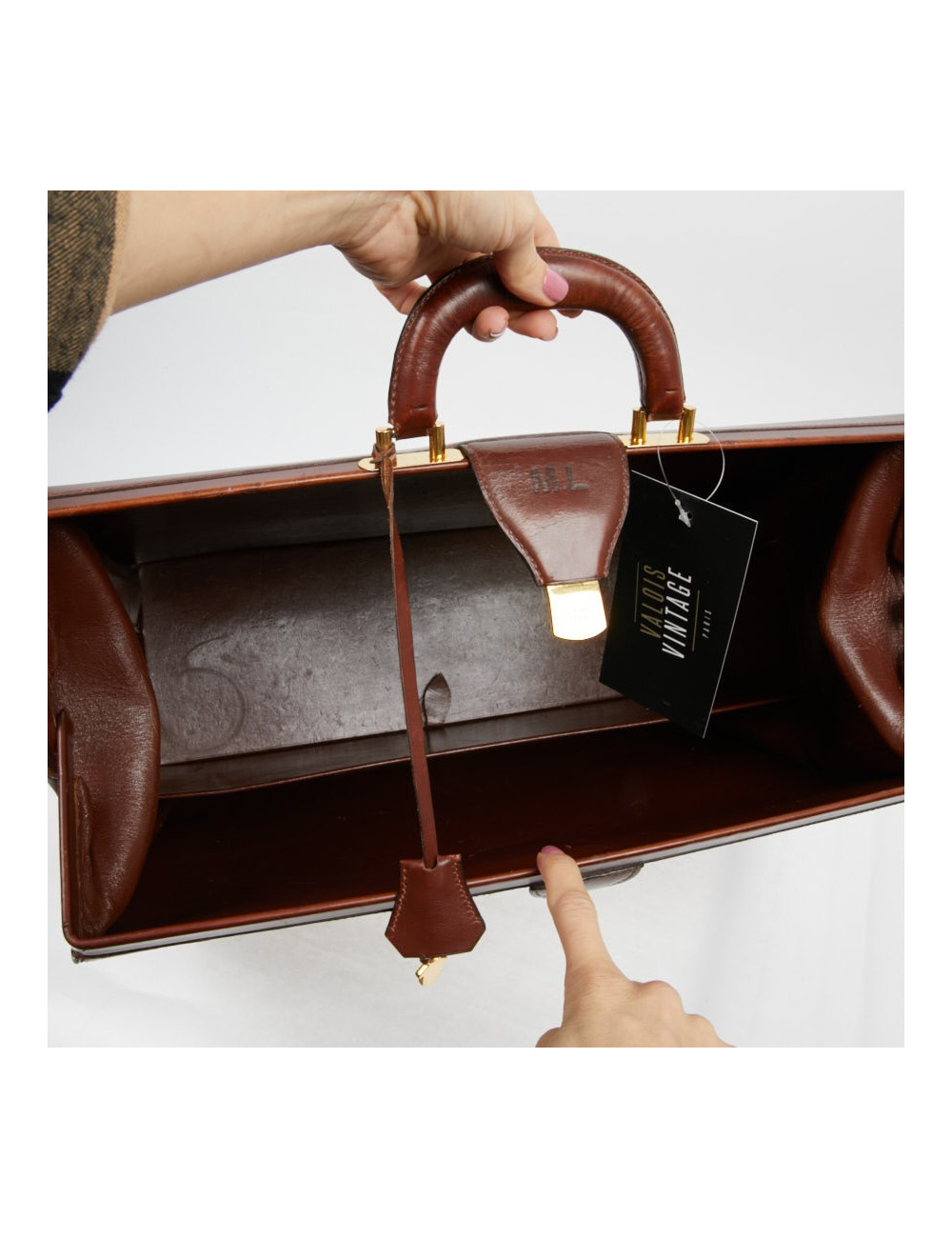 Mallette Hermès cuir brun vintage