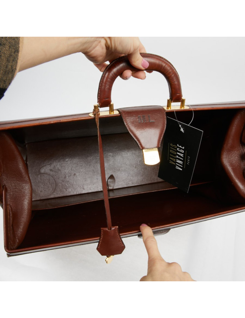 Mallette Hermès cuir brun vintage