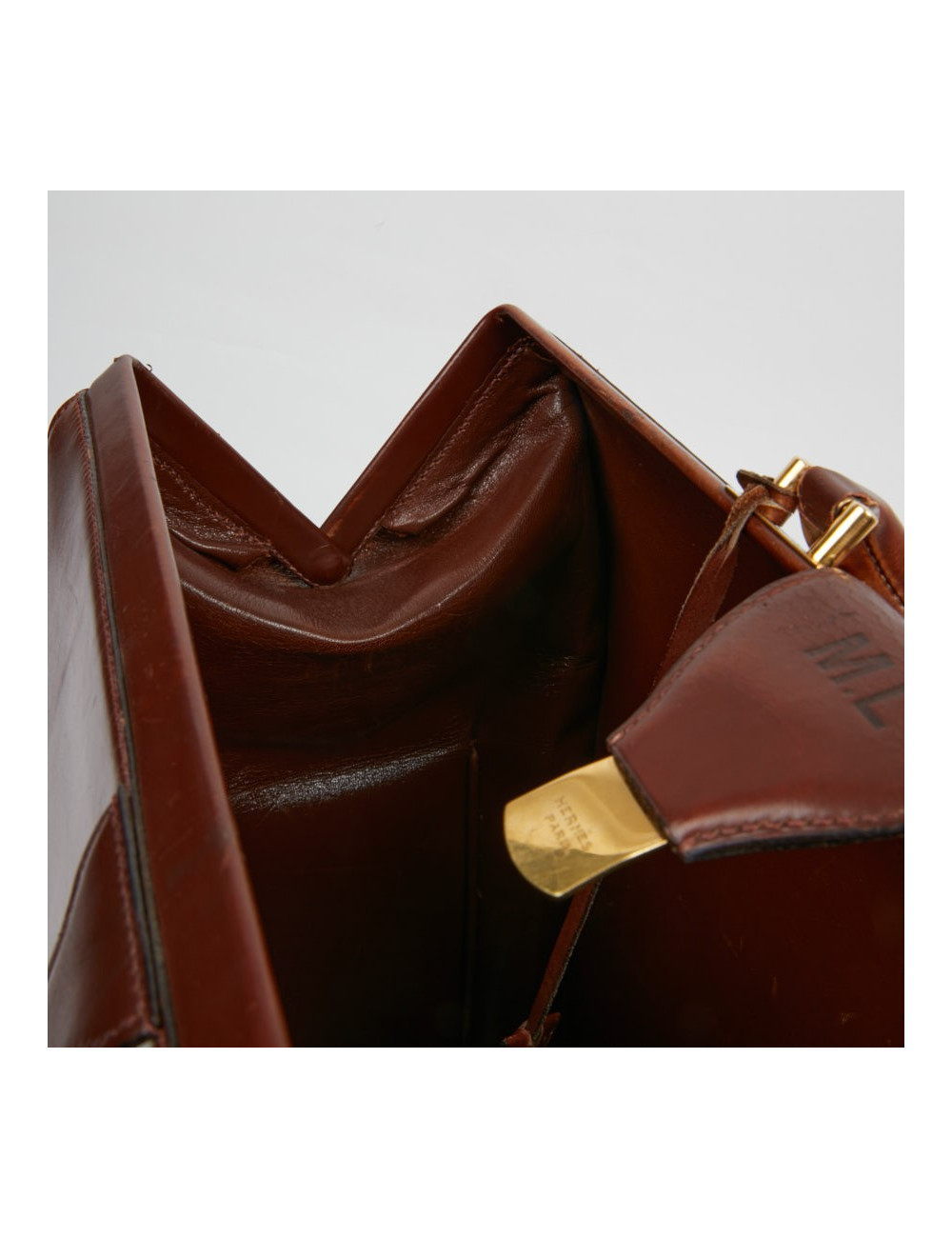Mallette Hermès cuir brun vintage