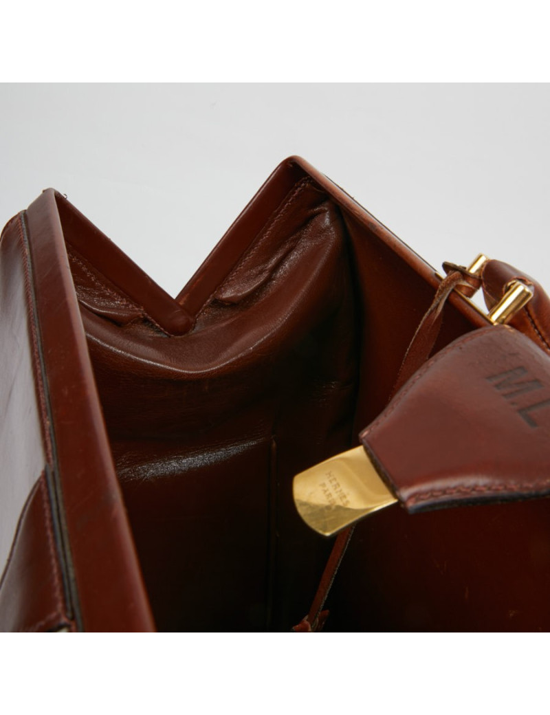 Mallette Hermès cuir brun vintage
