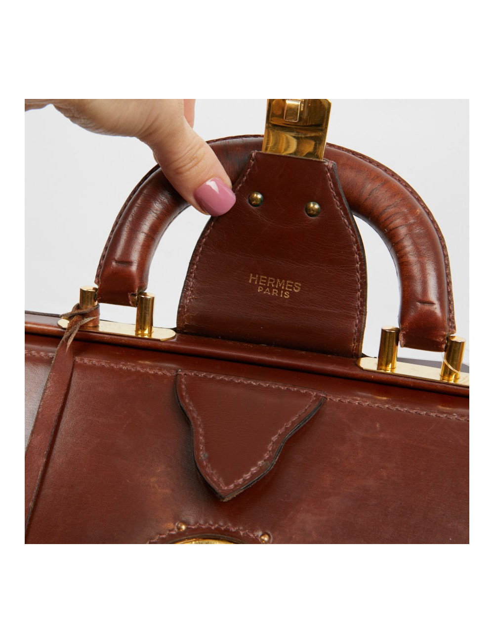 Mallette Hermès cuir brun vintage