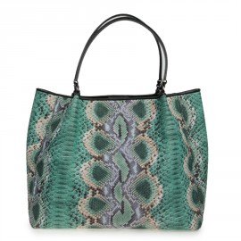 Ermanno Scervino Tote Bag in Python-style Green Canvas