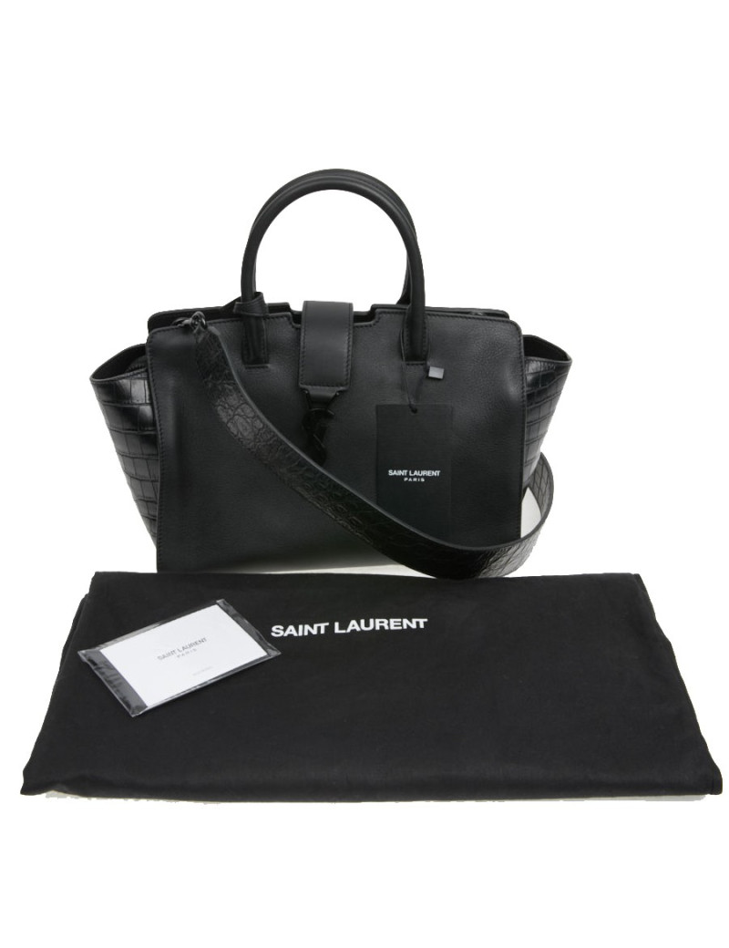 Sac Yves Saint Laurent Downtown Baby cuir noir imitation croco