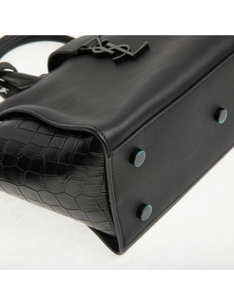 Sac Yves Saint Laurent Downtown Baby cuir noir imitation croco