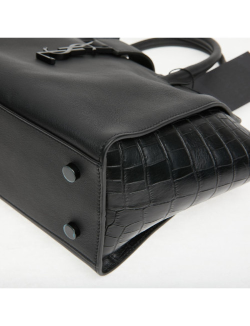 Sac Yves Saint Laurent Downtown Baby cuir noir imitation croco