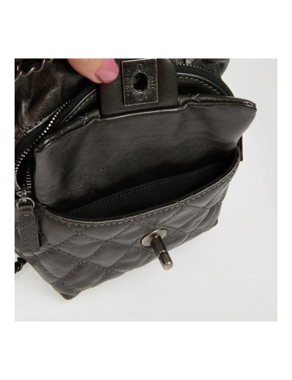 Mini sac à dos CHANEL cuir gris anthracite 