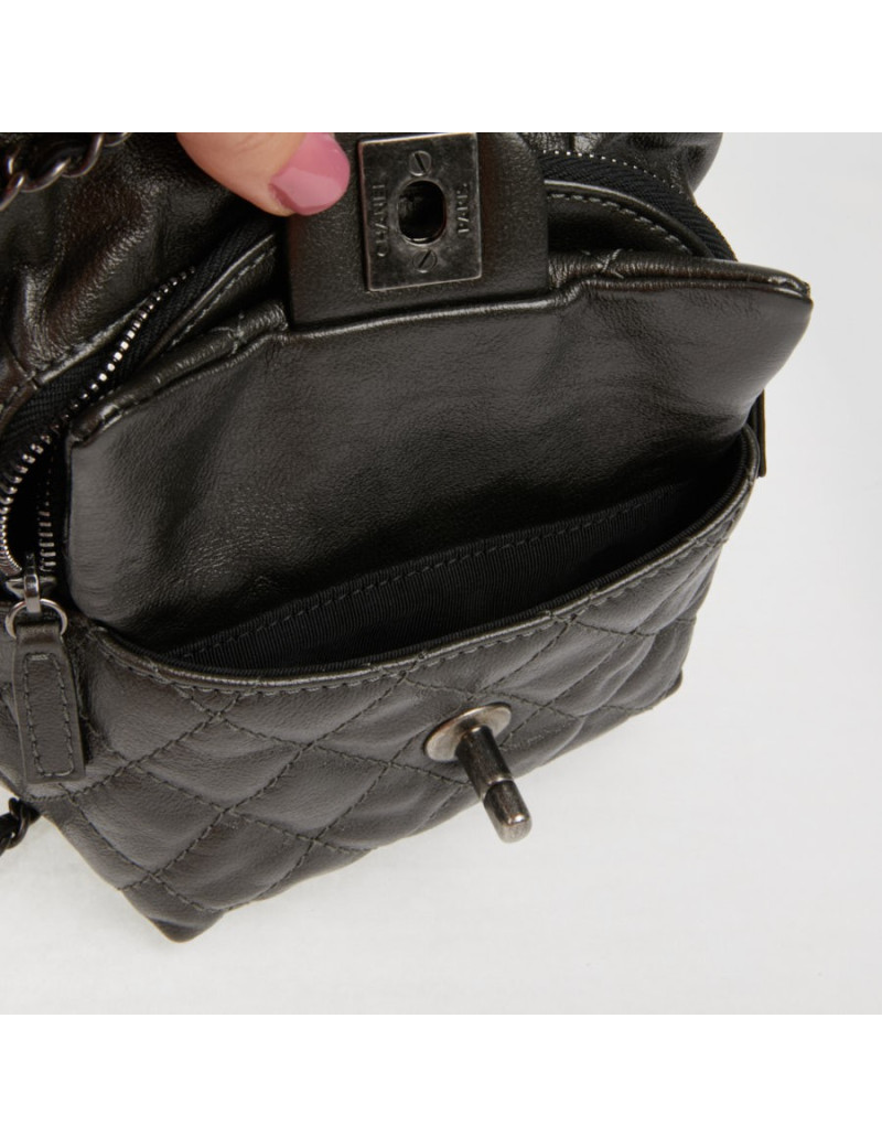 Mini sac à dos CHANEL cuir gris anthracite 