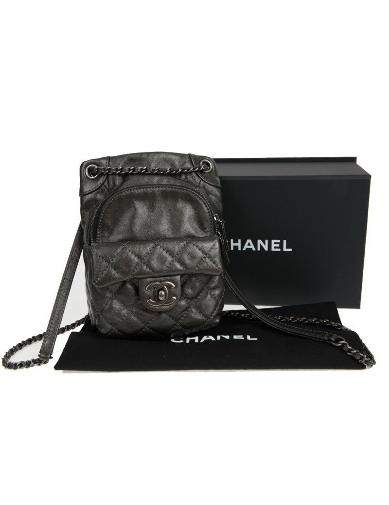 Mini sac à dos CHANEL cuir gris anthracite 