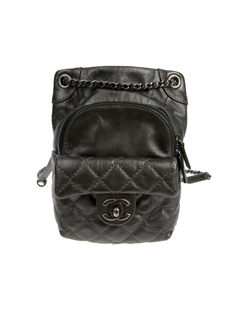 Mini sac à dos CHANEL cuir gris anthracite 