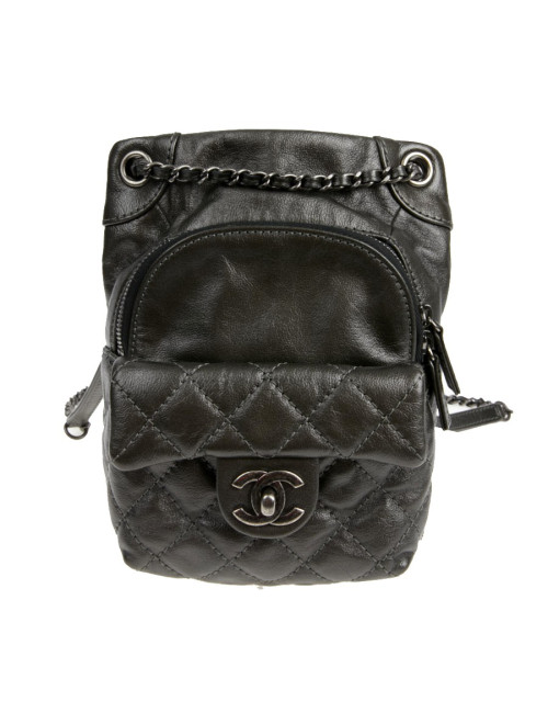 Mini sac à dos CHANEL cuir gris anthracite 