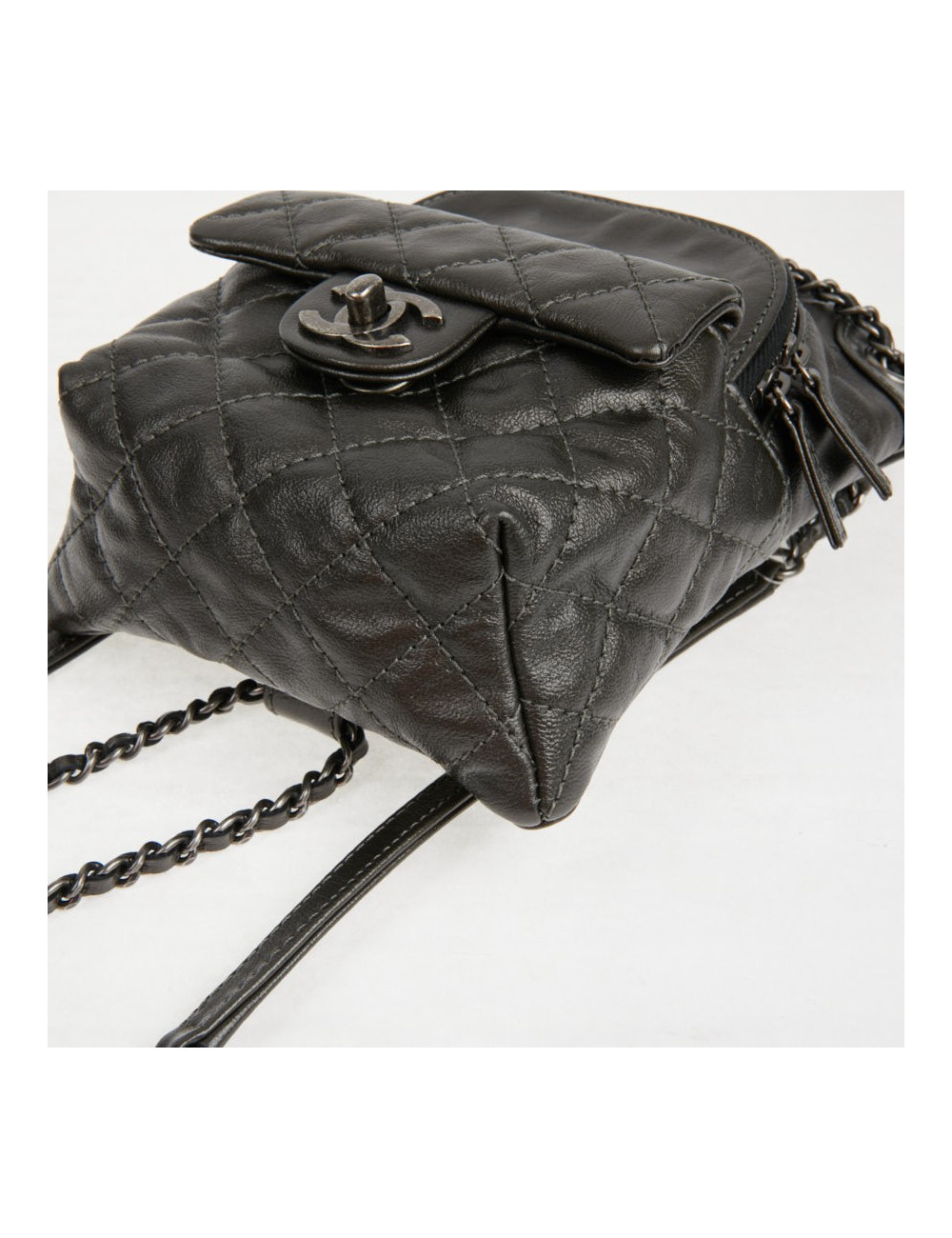 Mini sac à dos CHANEL cuir gris anthracite 