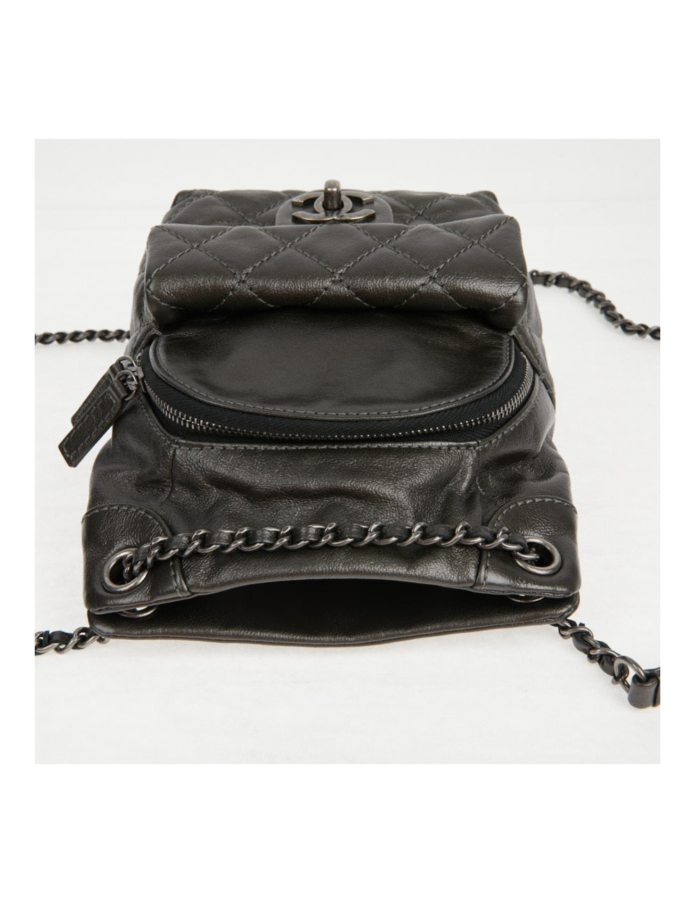 Mini sac à dos CHANEL cuir gris anthracite 