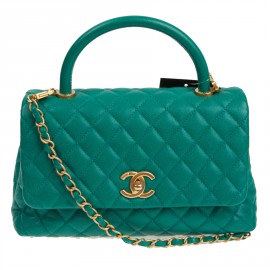 CHANEL Coco green leather Handle bag