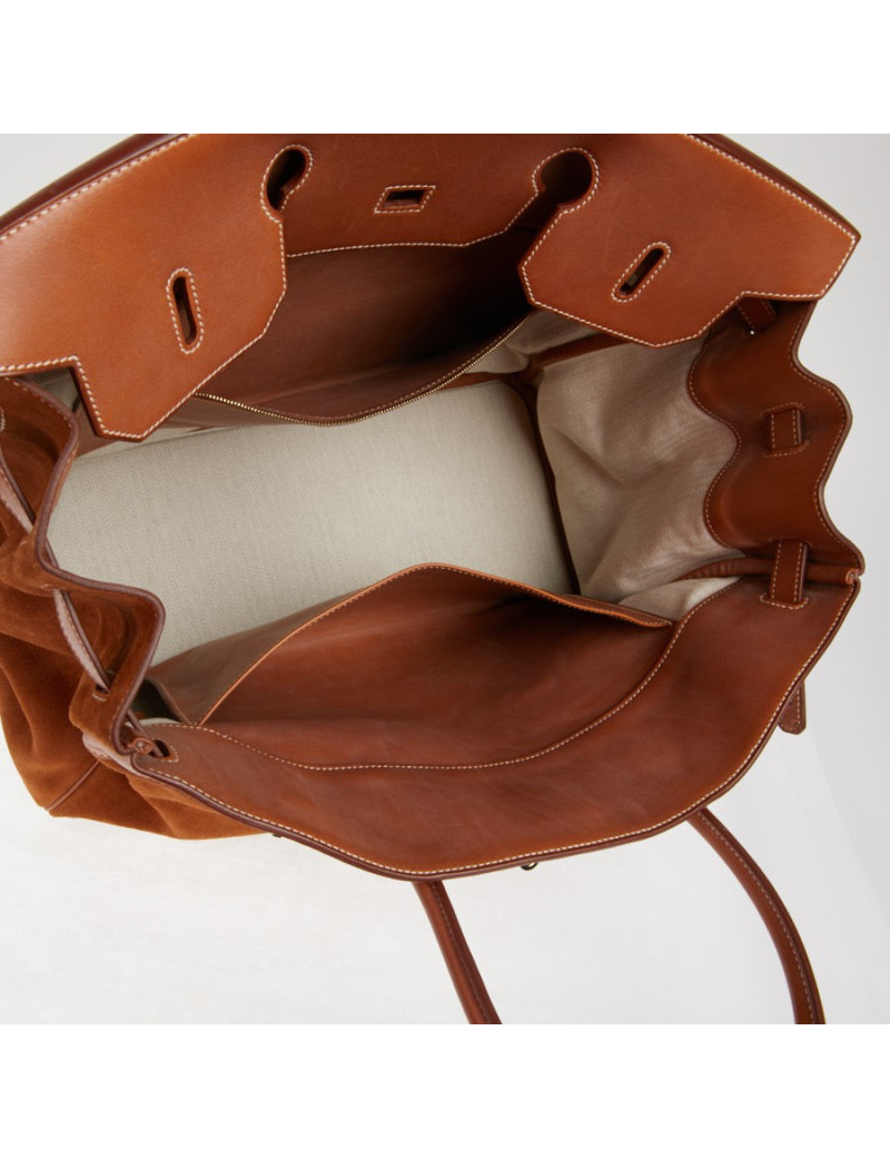 Sac Hermes Grizzly Birkin 40 bi-matière gold