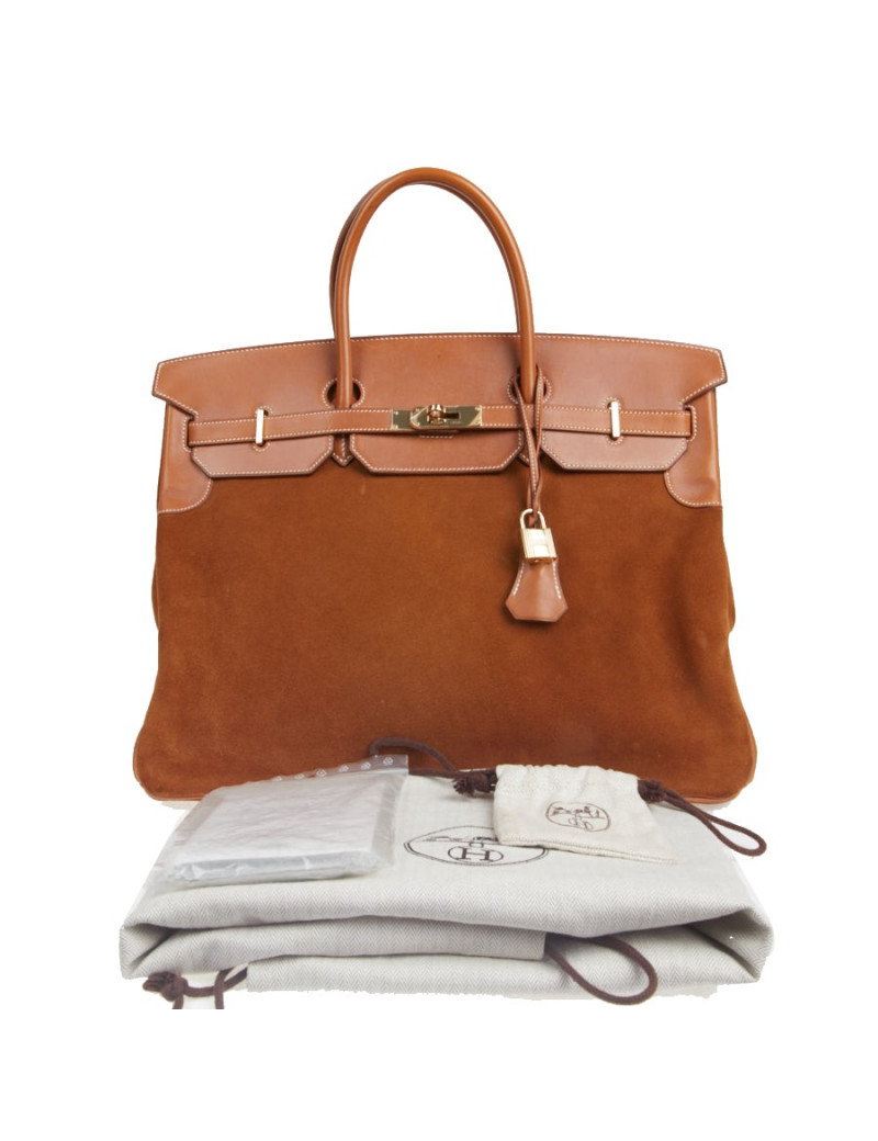 Sac Hermes Grizzly Birkin 40 bi-matière gold